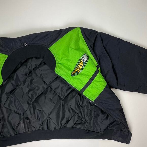 Vintage Arctic Cat Snowmobile 90s Quilt Lined Black & Green Jacket Size Medium - Picture 7 of 8
